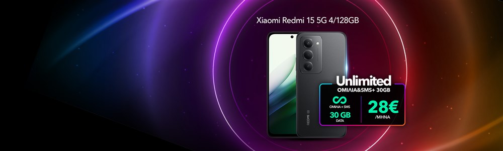 Unlimited Ομιλία&SMS+ 30GB με δώρο Xiaomi Redmi 15 4/128GB